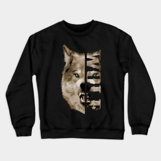 Wolf Head Vector Design- Wolf Text Graphic Crewneck Sweatshirt